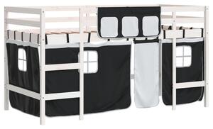 Dziecięce łóżko na antresoli, biało-czarne zasłonki, 80x200 cm