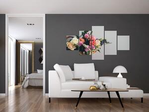 Obraz kosza z kwiatami (125x70 cm)