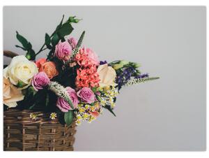 Obraz kosza z kwiatami (70x50 cm)