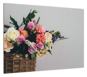 Obraz kosza z kwiatami (70x50 cm)