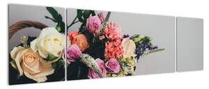 Obraz kosza z kwiatami (170x50 cm)