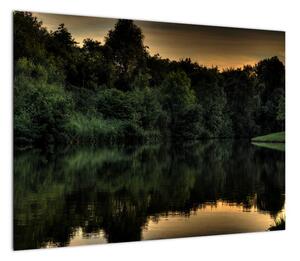 Obraz jeziora przy lesie (70x50 cm)