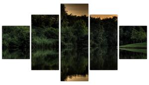 Obraz jeziora przy lesie (125x70 cm)