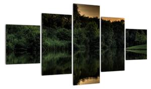 Obraz jeziora przy lesie (125x70 cm)