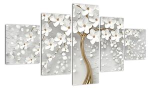 Obraz białego drzewa z kwiatami (125x70 cm)