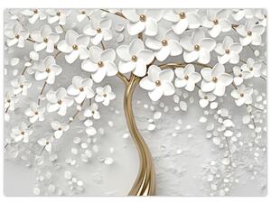 Obraz białego drzewa z kwiatami (70x50 cm)