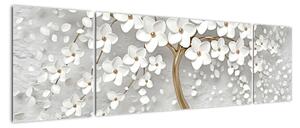 Obraz białego drzewa z kwiatami (170x50 cm)