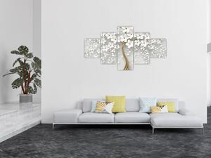 Obraz białego drzewa z kwiatami (125x70 cm)