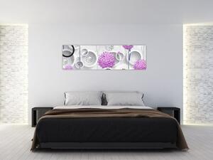 Obraz abstrakcji 3D z kołami i kwiatami (170x50 cm)