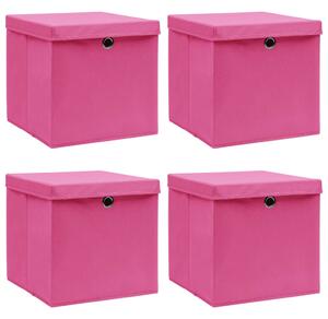 Pudełka z pokrywami, 4 szt., różowe, 32x32x32 cm, tkanina