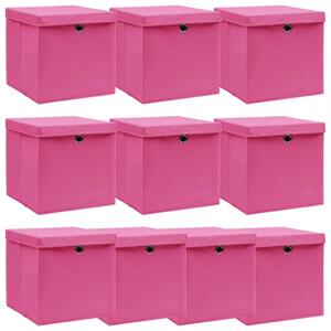 Pudełka z pokrywami, 10 szt., różowe, 32x32x32 cm, tkanina