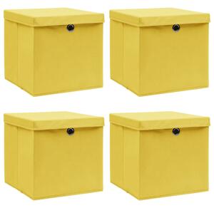 Pudełka z pokrywami, 4 szt., żółte, 32x32x32 cm, tkanina