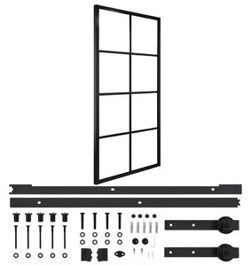 Drzwi przesuwne, aluminium i szkło ESG, z osprzętem, 90x205 cm