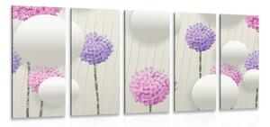 5-częściowy obraz ciekawe kwiaty z abstrakcyjnymi elementami i wzorami