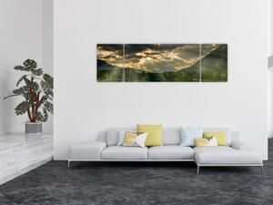 Obraz jeziora, przez które prześwieca słońce (170x50 cm)