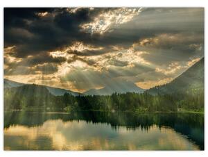 Obraz jeziora, przez które prześwieca słońce (70x50 cm)