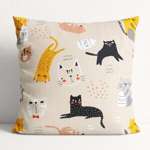 Goldea poszewka na poduszkę bawełniana dla dzieci - wesołe koty na beżowym 45 x 45 cm