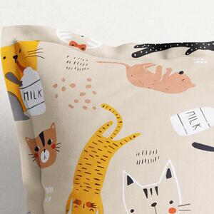 Goldea poszewka na poduszkę z ozdobną kantą bawełniana dla dzieci - wesołe koty na beżowym 60 x 60 cm