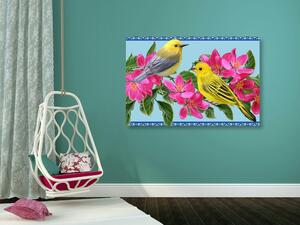 Obraz ptaki i kwiaty w stylu vintage