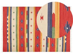 Dywan bawełniany kilim geometryczny wzór ręcznie robiony z frędzlami 200 x 300 cm wielokolorowy Alapars Beliani