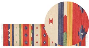 Dywan bawełniany kilim chodnik geometryczny wzór ręcznie robiony z frędzlami 80 x 300 cm wielokolorowy Alapars Beliani