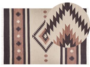 Dywan bawełniany kilim geometryczny wzór ręcznie robiony z frędzlami 200 x 300 cm beżowo-brązowy Aragats Beliani