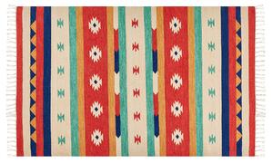 Dywan bawełniany kilim geometryczny dwustronny wzór ręcznie robiony z frędzlami 140 x 200 cm wielokolorowy Margara Beliani