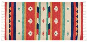 Dywan bawełniany kilim geometryczny dwustronny wzór ręcznie robiony z frędzlami 80 x 150 cm wielokolorowy Margara Beliani
