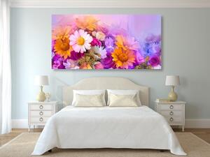 Obraz olejny przedstawiający kolorowe kwiaty