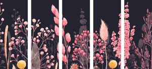 5-częściowy obraz odmiany trawy w kolorze różowym