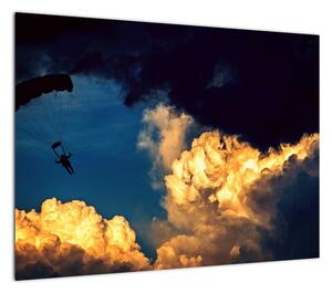 Obraz skoczka spadochronowego w chmurach (70x50 cm)