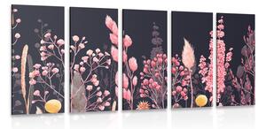 5-częściowy obraz odmiany trawy w kolorze różowym