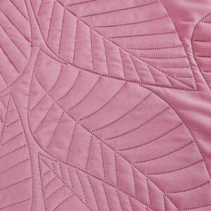 Różowa narzuta z wzorem LEAVES Rozmiar: 220 x 240 cm