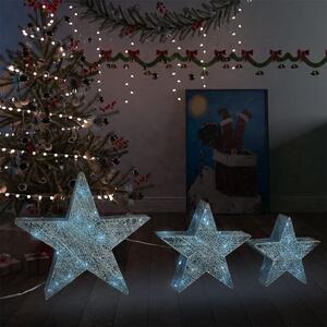Dekoracja świąteczna: 3 gwiazdy, srebrna siatka z LED