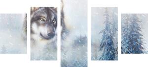 5-częściowy obraz wilk w zaśnieżonym krajobrazie