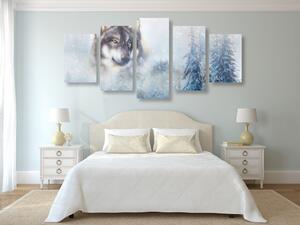 5-częściowy obraz wilk w zaśnieżonym krajobrazie