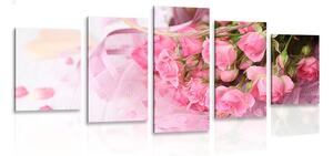5-częściowy obraz romantyczny różowy bukiet róż