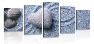 5-częściowy obraz serce z kamienia na piaszczystym tle
