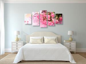 5-częściowy obraz romantyczny różowy bukiet róż