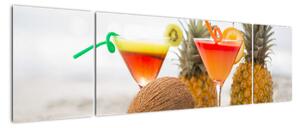 Obraz ananasów i szklanek na plaży (170x50 cm)