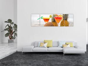 Obraz ananasów i szklanek na plaży (170x50 cm)