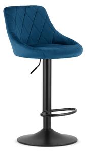 Niebieskie krzesło barowe KAST VELVET z czarną nogą