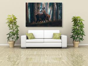 Obraz jeleń w lesie sosnowym