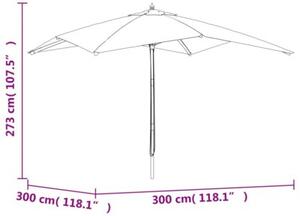 Parasol ogrodowy na drewnianym słupku, czarny, 300x300x273 cm
