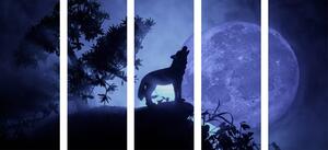 5-częściowy obraz wilk w pełni księżyca