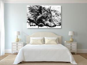 Obraz wilk w akwareli w wersji czarno-białej