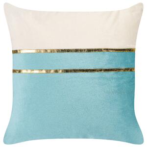 Zestaw 2 poduszek welurowych ze złotymi akcentami 45 x 45 cm niebieski z beżowym Allium Beliani