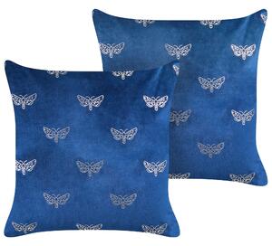 Dwie poduszki dekoracyjne welurowe w motyle 45 x 45 cm niebieskie Yuzuri Beliani