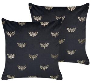 Dwie poduszki dekoracyjne welurowe w motyle 45 x 45 cm czarne Yuzuri Beliani