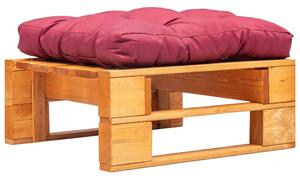 Ogrodowy puf z palet, czerwona poduszka, miodowy brąz, drewno